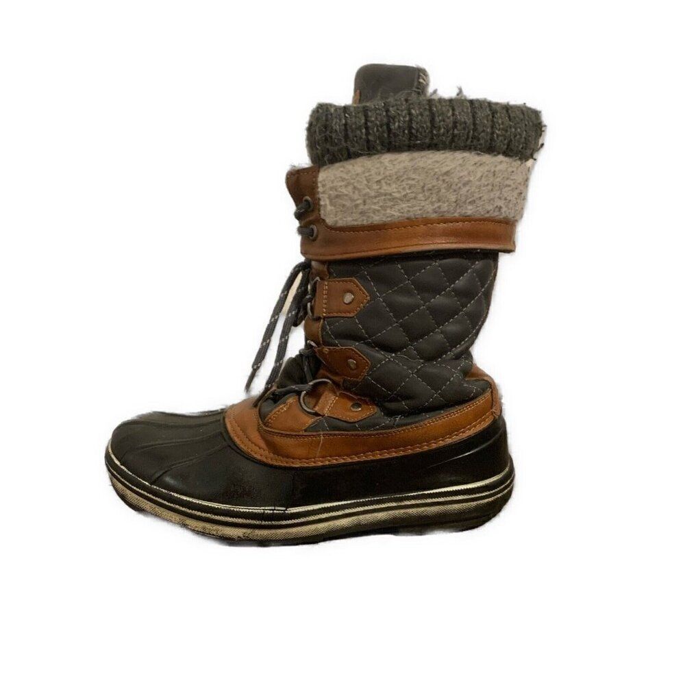 Vepose Black Gray Brown Quilted Mid Calf Knit Winter Snow Boots 7